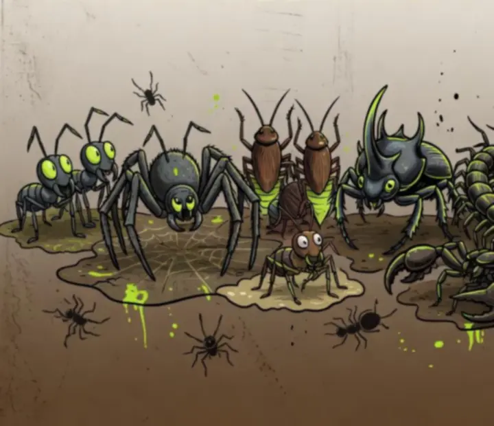 Színes rovar- és kártevő-katalógus illusztráció SwarmHole stílusban