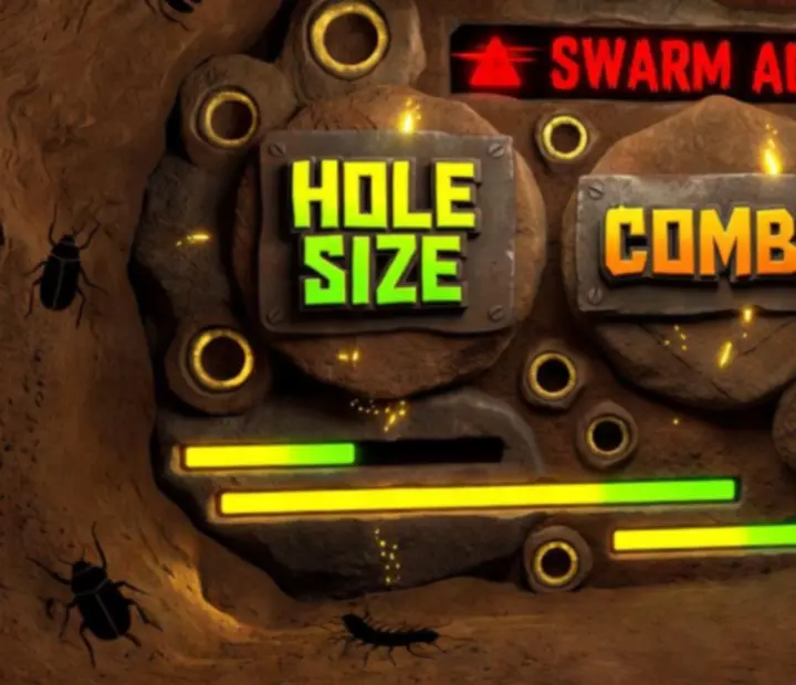 SwarmHole játékmenet HUD illusztráció arcade stílusban